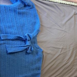 Blue Knit Sweater with Bow Detail